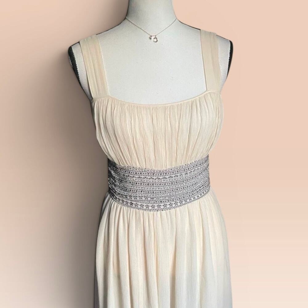 Sigrid Olsen Chiffon Silk Womens Dress 2 XS 0 Cream Brown Roman Holiday Sundress - Picture 9 of 14